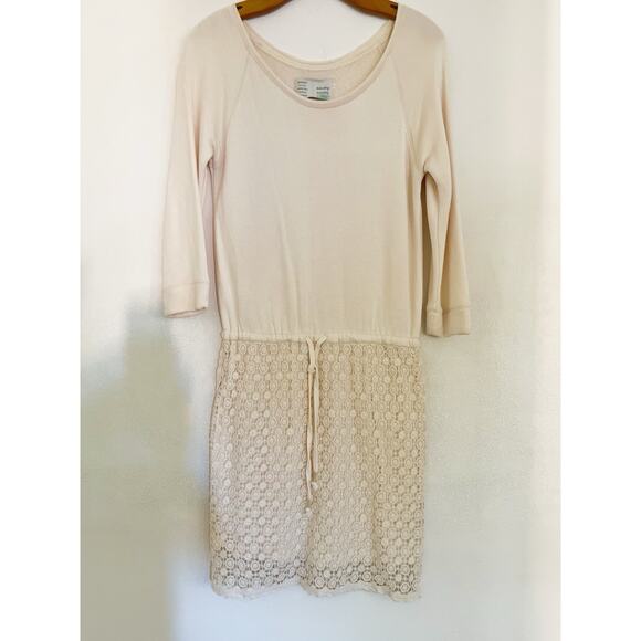 Anthropologie Saturday Sunday Dress XS Cream Crochet French Terry Mini Stretch - Picture 3 of 13